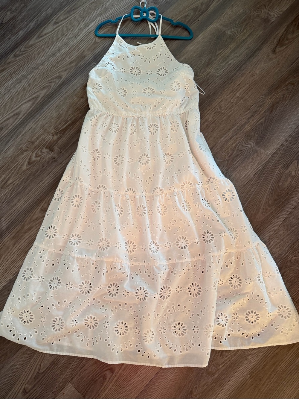 Time and Tru White Eyelet Halter Maxi Dress